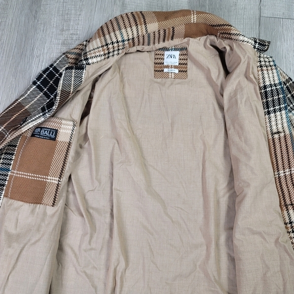 ZARA Men's Relaxed Fit Textured Check Plaid Overshirt Coat - Picture 3 of 9